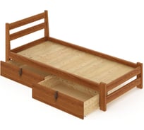 Кровать односпальная Solarius Мишка усиленная, из массива сосны, со сплошным основанием, 200x100 см, габариты 210x110, с двумя выкатными ящиками, цвет ольхи 100molha-full-2yash