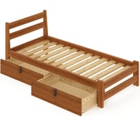 Кровать односпальная Solarius Мишка усиленная, из массива сосны, с реечным основанием, 200x100 см, габариты 210x110, с двумя выкатными ящиками, цвет ольхи 100molha-2yash