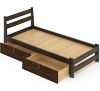 Кровать односпальная Solarius Мишка усиленная, из массива сосны, со сплошным основанием, 190x90 см, габариты 200x100, с двумя выкатными ящиками, цвет венге 90mven-190-full-2yash