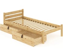 Односпальная кровать Solarius Классика из массива сосны с ортопедическим основанием 190x90 см (габариты 200x100), с двумя выкатными ящиками, без покрытия 90klorto-190-2yash