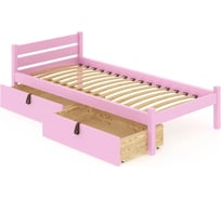 Односпальная кровать Solarius Классика из массива сосны с ортопедическим основанием 190x90 см (габариты 200x100), с двумя выкатными ящиками, цвет розовый 90klortoroz-190-2yash