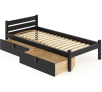 Односпальная кровать Solarius Классика из массива сосны с ортопедическим основанием 200x80 см (габариты 210x90), с двумя выкатными ящиками, цвет черного оникса 80klortoonix-2yash