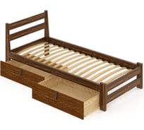 Кровать односпальная Solarius Мишка усиленная из массива сосны с ортопедическим основанием 190x90 см (габариты 200x100), с двумя выкатными ящиками, цвет темного дуба 90mortotemd-190-2yash