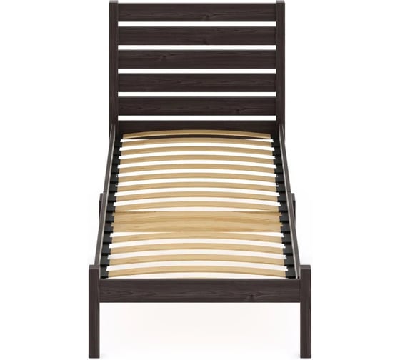 Односпальная кровать Solarius Классика из массива сосны с ортопедическим основанием и высокой спинкой, 80x200 см, с двумя выкатными ящиками, цвет венге klasorto-spin80ven-2yash 1