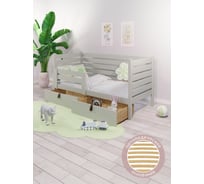 Кровать односпальная подростковая Solarius из массива сосны, с ортопедическим основанием и высокими бортиками, 70x180 см, габариты 80x190, с двумя выкатными ящиками, цвет платины det-spin70-180plat-orto-2yash