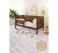 Кровать односпальная подростковая Solarius из массива сосны, с реечным основанием и высокими бортиками, 70x200 см, габариты 80x210, цвет темного дуба det-spin70-200temd