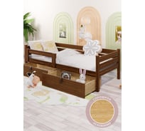 Кровать односпальная подростковая Solarius из массива сосны, со сплошным основанием, 180x90 см, габариты 190x100, с двумя выкатными ящиками, цвет темного дуба det90-180tdub-full-2yash