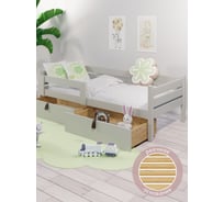 Кровать односпальная подростковая Solarius из массива сосны, с реечным основанием, 200x70 см, габариты 210x80, с двумя выкатными ящиками, цвет платины det70-200plat-2yash