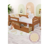 Кровать односпальная подростковая Solarius из массива сосны, с ортопедическим основанием, 160x80 см, габариты 170x90, с двумя выкатными ящиками, цвет ольхи det80-160olha-orto-2yash
