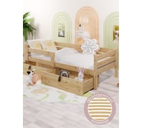 Кровать односпальная подростковая Solarius из массива сосны, с ортопедическим основанием, 160x70 см, габариты 170x80, с двумя выкатными ящиками, без покраски det70-160-orto-2yash