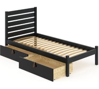 Кровать односпальная Solarius Классика из массива сосны с ортопедическим основанием и высокой спинкой, 90x190 см, с двумя выкатными ящиками, цвет антрацит klasorto-spin90ser-190-2yash