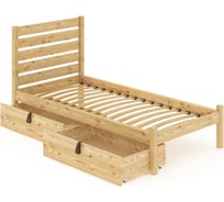 Кровать односпальная Solarius Классика из массива сосны с ортопедическим основанием и высокой спинкой, 90x190 см, с двумя выкатными ящиками, без покрытия klasorto-spin90-190-2yash