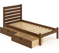 Кровать односпальная Solarius Классика из массива сосны с реечным основанием и высокой спинкой, 100x200 см, с двумя выкатными ящиками, цвет темного дуба klas-spin100temdub-2yash