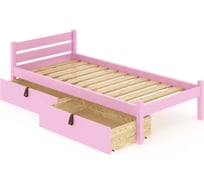 Кровать односпальная Solarius Классика из массива сосны с реечным основанием 200x80 см (габариты 210x90), с двумя выкатными ящиками, цвет розовый 80klroz-2yash