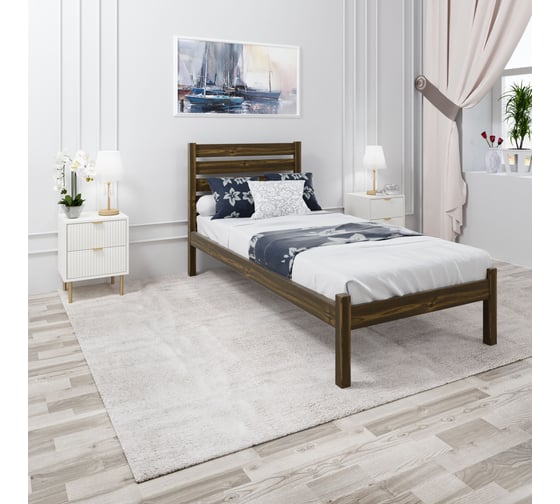 Кровать односпальная Solarius Классика из массива сосны с реечным основанием и высокой спинкой, цвет темного дуба, 90x200 см klas-spin90temdub 1