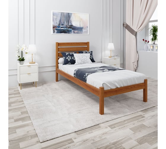 Кровать односпальная Solarius Классика из массива сосны с реечным основанием и высокой спинкой, цвет ольхи, 100x190 см klas-spin100olha-190 1