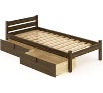 Кровать односпальная Solarius Классика из массива сосны с реечным основанием 190x100 см (габариты 200x110), с двумя выкатными ящиками, цвет темного дуба 100kltemd-190-2yash