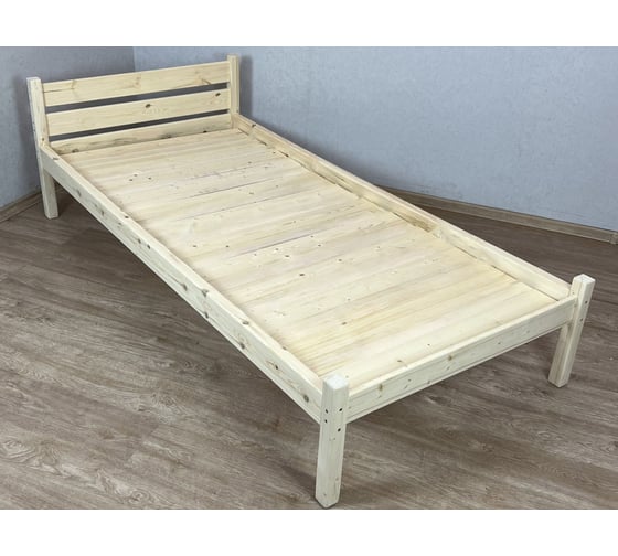 Кровать односпальная Solarius Классика из массива сосны со сплошным основанием, 200x90 см (габариты 210x100), без шлифовки и покрытия 90klnet-full 1