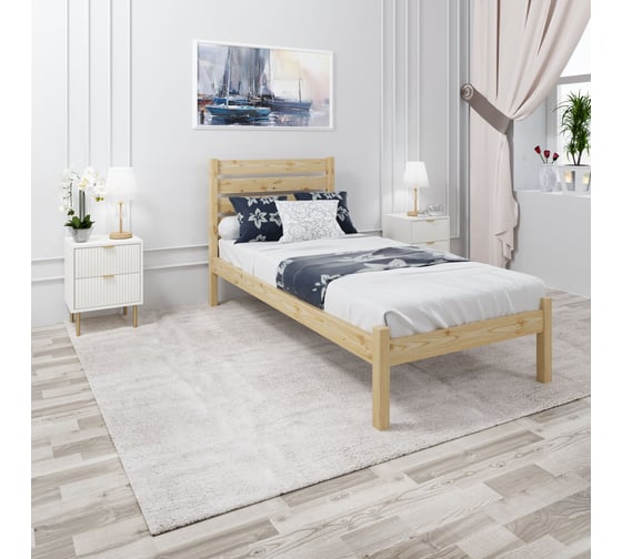 Кровать односпальная Solarius Классика из массива сосны со сплошным основанием и высокой спинкой, без шлифовки и покраски, 90x200 см klas-spin90net-full 1