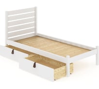 Кровать односпальная Solarius Классика из массива сосны со сплошным основанием и высокой спинкой, 90x190 см, с двумя выкатными ящиками, цвет белый klas-spin90bel-190-full-2yash