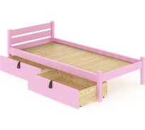 Кровать односпальная Solarius Классика из массива сосны со сплошным основанием 190x100 см (габариты 200x110), с двумя выкатными ящиками, цвет розовый 100klroz-190-full-2yash