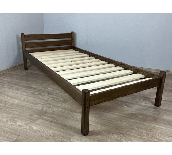 Кровать Solarius Классика лакированная из массива сосны с основанием односпальная 200x90 см, цвет темный дуб (габариты 210x100) 90kltemd 1