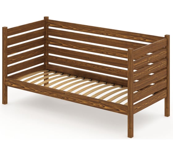 Тахта односпальная Solarius из массива сосны с ортопедическим основанием и высокими бортиками, 80x160 см (габариты 90x170), цвет темного дуба tahta-spin80-160temd-orto 1