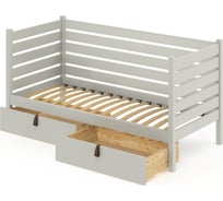 Тахта односпальная Solarius из массива сосны с ортопедическим основанием и высокими бортиками, 90x170 см (габариты 100x180), с двумя выкатными ящиками, цвет платины tahta-spin90-170plat-orto-2yash