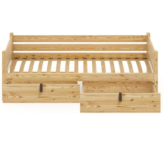 Тахта односпальная Solarius из массива сосны с ортопедическим основанием, 170x90 см (габариты 180x100), с двумя выкатными ящиками, лакированная tahta90-170lak-orto-2yash 1