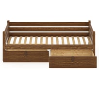 Тахта односпальная Solarius из массива сосны с ортопедическим основанием, 200x90 см (габариты 210x100), с двумя выкатными ящиками, цвет темного дуба tahta90-200temd-orto-2yash