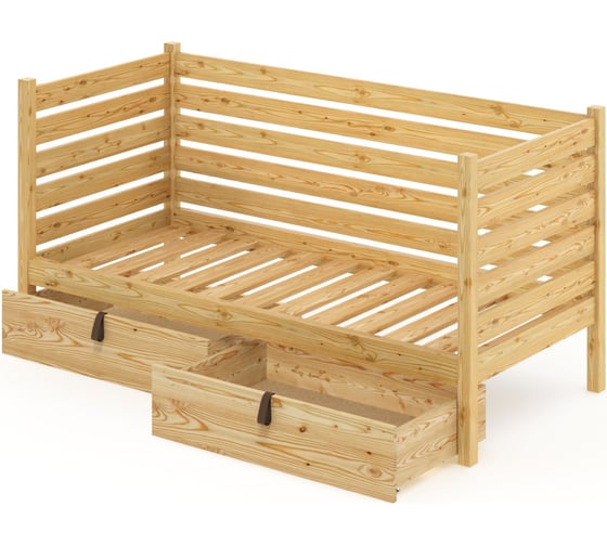 Тахта односпальная Solarius из массива сосны с реечным основанием и высокими бортиками, 100x180 см (габариты 110x190), с двумя выкатными ящиками, лакированная tahta-spin100-180lak-2yash 1