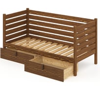 Тахта односпальная Solarius из массива сосны с реечным основанием и высокими бортиками, 100x180 см (габариты 110x190), с двумя выкатными ящиками, цвет темного дуба tahta-spin100-180temd-2yash