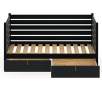 Тахта односпальная Solarius из массива сосны с реечным основанием и высокими бортиками, 100x180 см (габариты 110x190), с двумя выкатными ящиками, цвет антрацит tahta-spin100-180ser-2yash