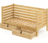 Тахта односпальная Solarius из массива сосны с реечным основанием и высокими бортиками, 100x200 см (габариты 110x210), с двумя выкатными ящиками, без шлифовки и покраски tahta-spin100-200net-2yash