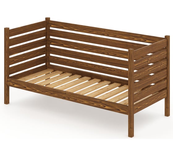 Тахта односпальная Solarius из массива сосны с реечным основанием и высокими бортиками, 90x170 см (габариты 100x180), цвет темного дуба tahta-spin90-170temd 1