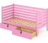 Тахта односпальная Solarius из массива сосны с реечным основанием и высокими бортиками, 90x190 см (габариты 100x200), с двумя выкатными ящиками, цвет розовый tahta-spin90-190roz-2yash