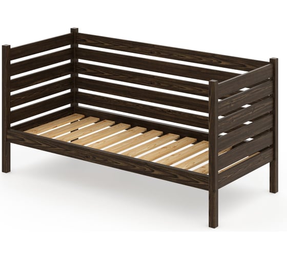 Тахта односпальная Solarius из массива сосны с реечным основанием и высокими бортиками, 90x200 см (габариты 100x210), цвет венге tahta-spin90-200ven 1