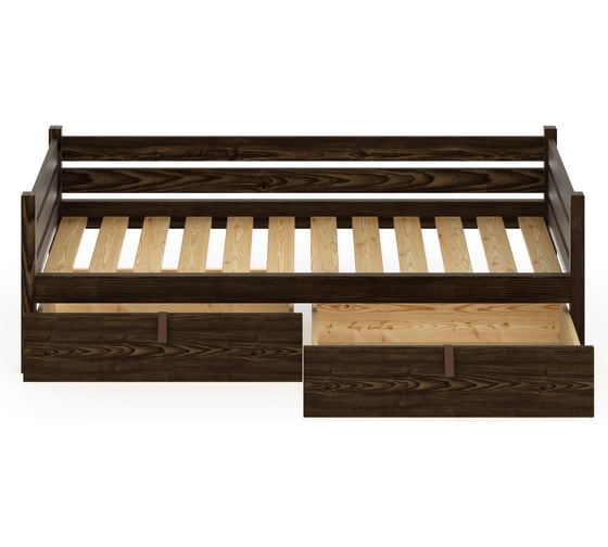 Тахта односпальная Solarius из массива сосны с реечным основанием, 180x100 см (габариты 190x110), с двумя выкатными ящиками, цвет венге tahta100-180ven-2yash 1