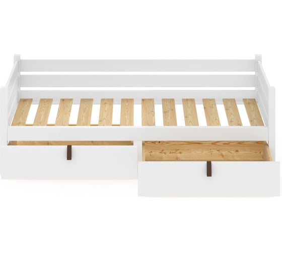 Тахта односпальная Solarius из массива сосны с реечным основанием, 180x100 см (габариты 190x110), с двумя выкатными ящиками, цвет белый tahta100-180bel-2yash 1