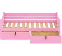 Тахта односпальная Solarius из массива сосны с реечным основанием, 190x100 см (габариты 200x110), с двумя выкатными ящиками, цвет розовый tahta100-190roz-2yash