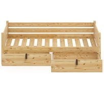 Тахта односпальная Solarius из массива сосны с реечным основанием, 200x100 см (габариты 210x110), с двумя выкатными ящиками, без покраски tahta100-200-2yash