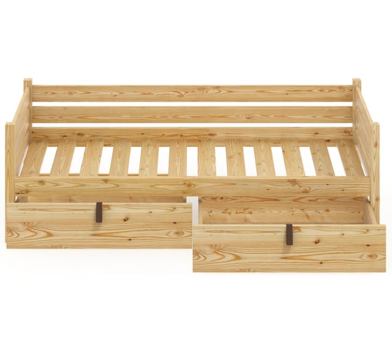 Тахта односпальная Solarius из массива сосны с реечным основанием, 200x100 см (габариты 210x110), с двумя выкатными ящиками, без покраски tahta100-200-2yash 1