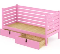 Тахта односпальная Solarius из массива сосны со сплошным основанием и высокими бортиками, 80x160 см (габариты 90x170), с двумя выкатными ящиками, цвет розовый tahta-spin80-160roz-full-2yash