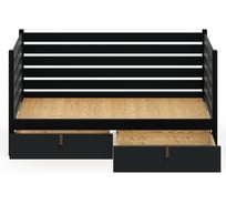 Тахта односпальная Solarius из массива сосны со сплошным основанием и высокими бортиками, 100x200 см (габариты 110x210), с двумя выкатными ящиками, цвет антрацит tahta-spin100-200ser-full-2yash