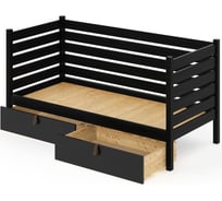 Тахта односпальная Solarius из массива сосны со сплошным основанием и высокими бортиками, 100x190 см (габариты 110x200), с двумя выкатными ящиками, цвет черного оникса tahta-spin100-190onix-full-2yash