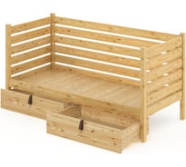 Тахта односпальная Solarius из массива сосны со сплошным основанием и высокими бортиками, 90x190 см (габариты 100x200), с двумя выкатными ящиками, без покраски tahta-spin90-190-full-2yash