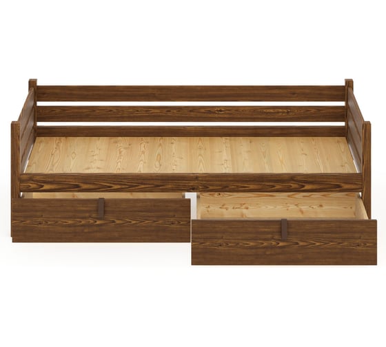 Тахта односпальная Solarius из массива сосны со сплошным основанием, 190x100 см (габариты 200x110), с двумя выкатными ящиками, цвет темного дуба tahta100-190temd-full-2yash 1