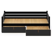 Тахта односпальная Solarius из массива сосны со сплошным основанием, 190x100 см (габариты 200x110), с двумя выкатными ящиками, цвет черного оникса tahta100-190onix-full-2yash