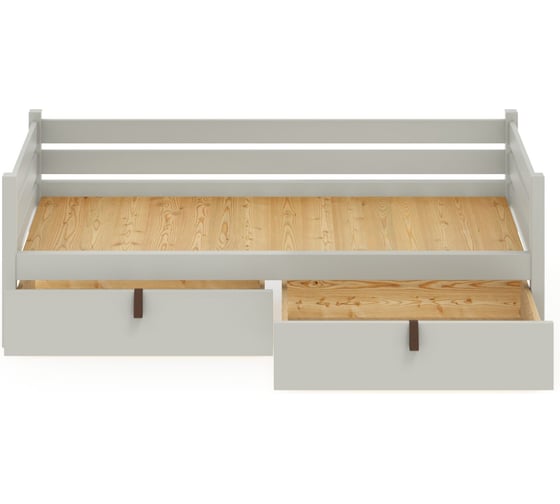 Тахта односпальная Solarius из массива сосны со сплошным основанием, 190x100 см (габариты 200x110), с двумя выкатными ящиками, цвет платины tahta100-190plat-full-2yash 1