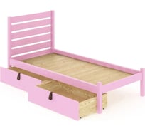 Односпальная кровать Solarius Классика из массива сосны с реечным основанием и высокой спинкой, 100x200 см, с двумя выкатными ящиками, цвет розовый klas-spin100roz-2yash